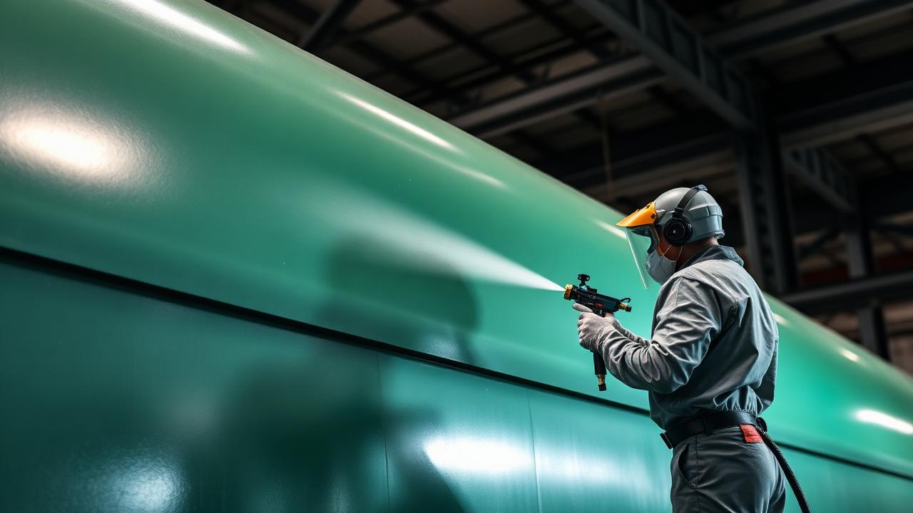 Industriell våtlakkering med sprøyte på stålkonstruksjon